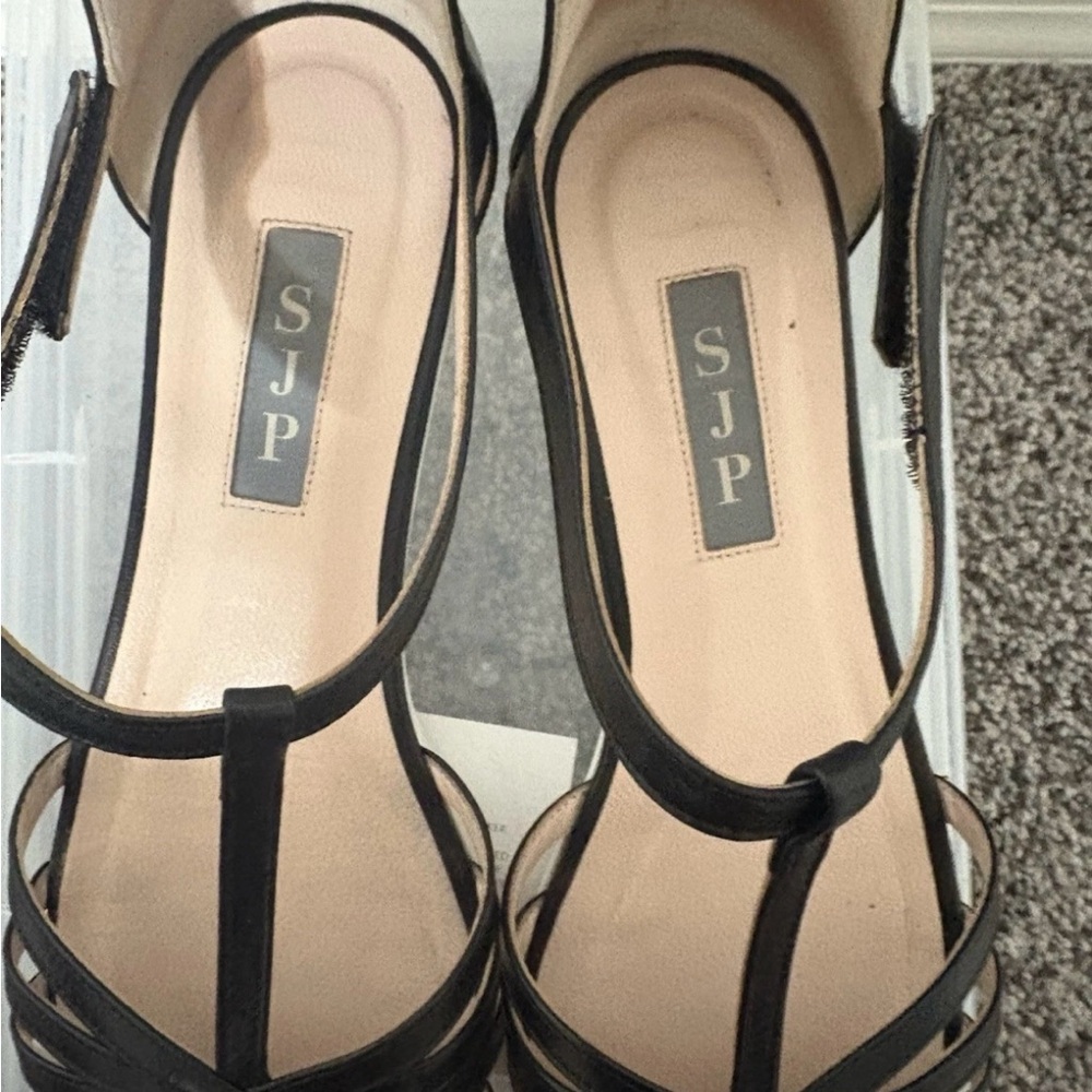 Sarah Jessica Parker SJP Meteor T Strap Flats Black Leather Size 36.5 - Picture 2 of 6